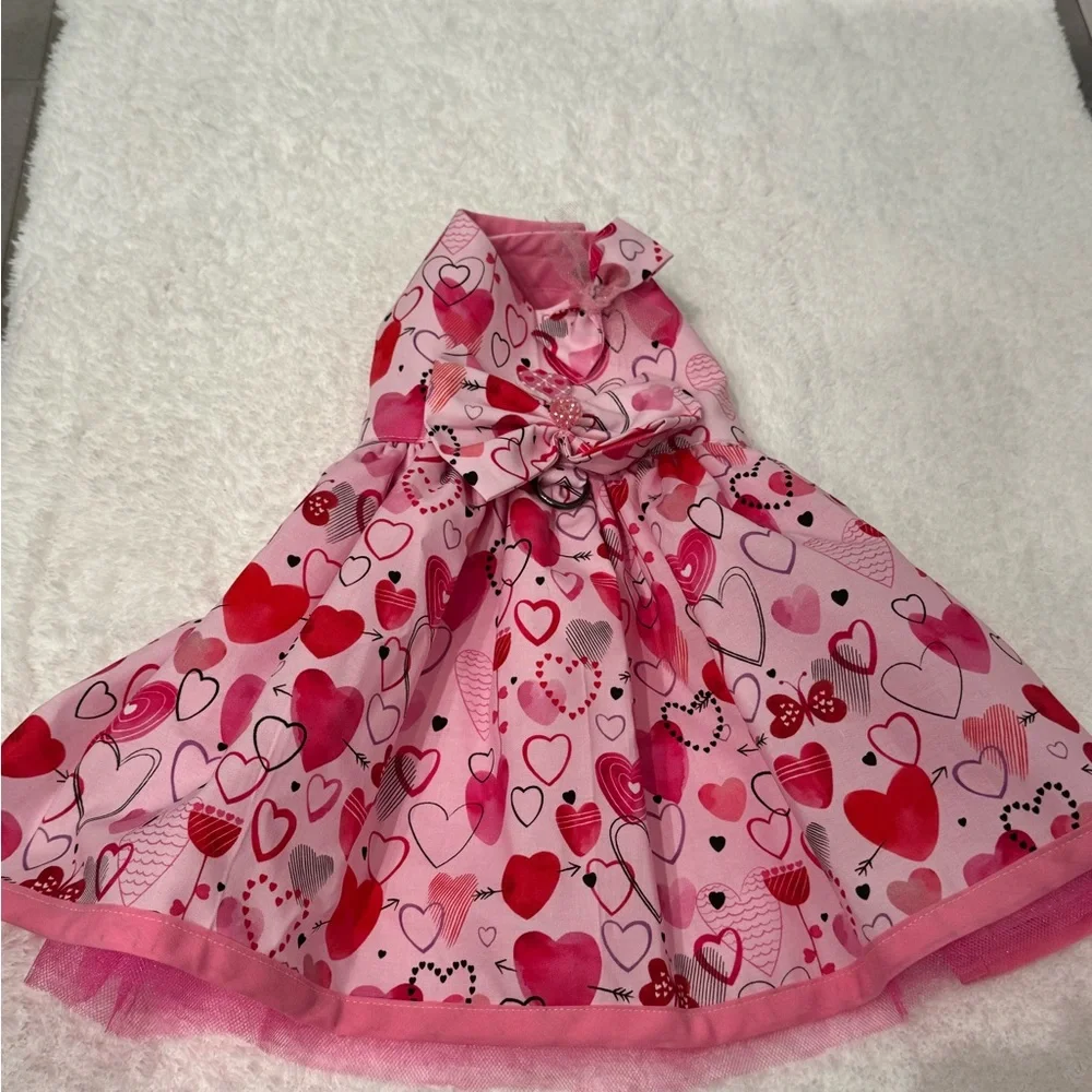 Pink Heart Patterned Dress Tulle Dog Cat Valentine’s Day size medium
